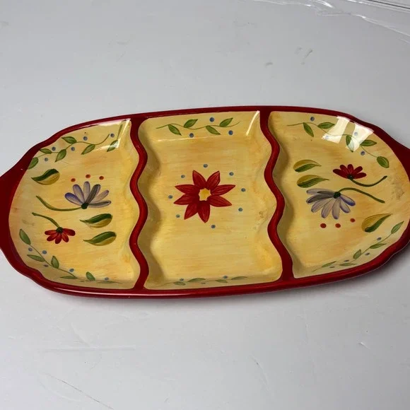 Pfaltzgraff Napoli Hand Painted Divided Snack Plate Ceramic Floral 479-C51-90 - Picture 1 of 7